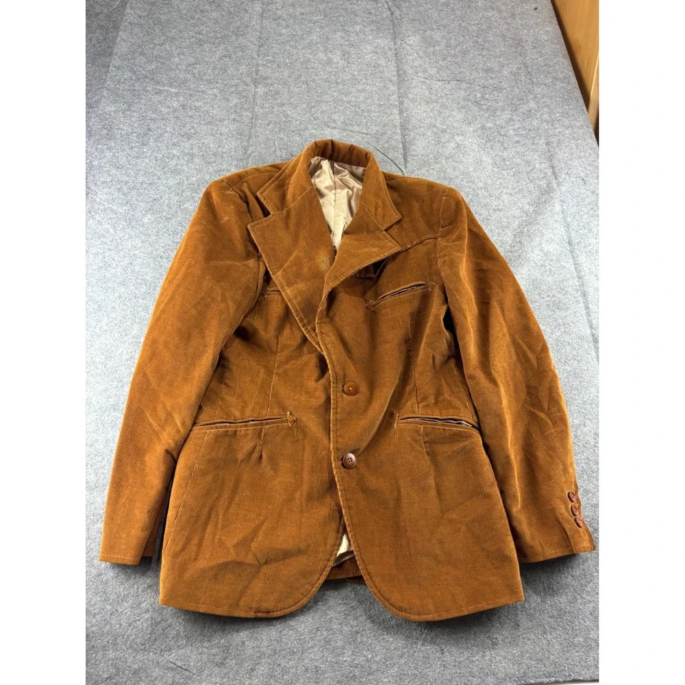 VTG Brown Corduroy Western Blazer Jacket Two Button Pointed Yoke SEE Mens 34